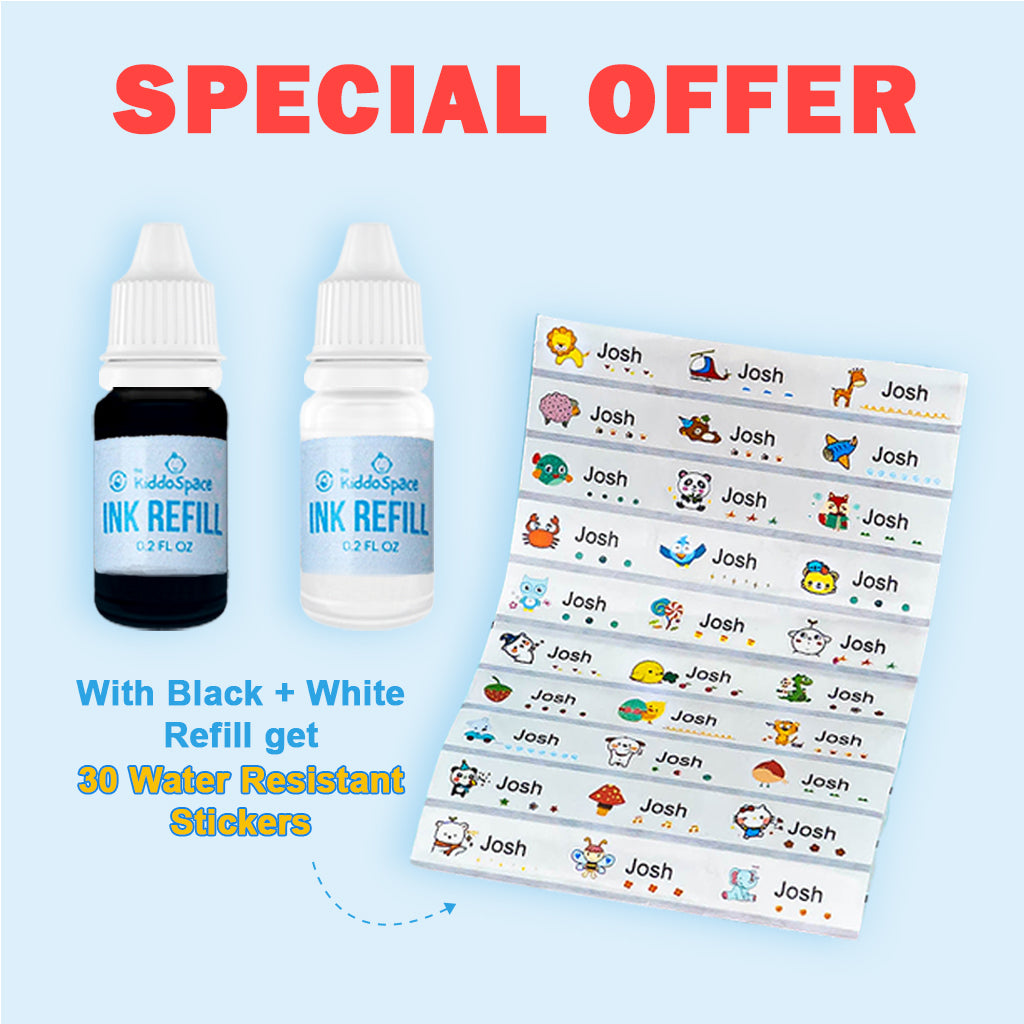 Black ink + White ink + x30 Water Proof Stickers