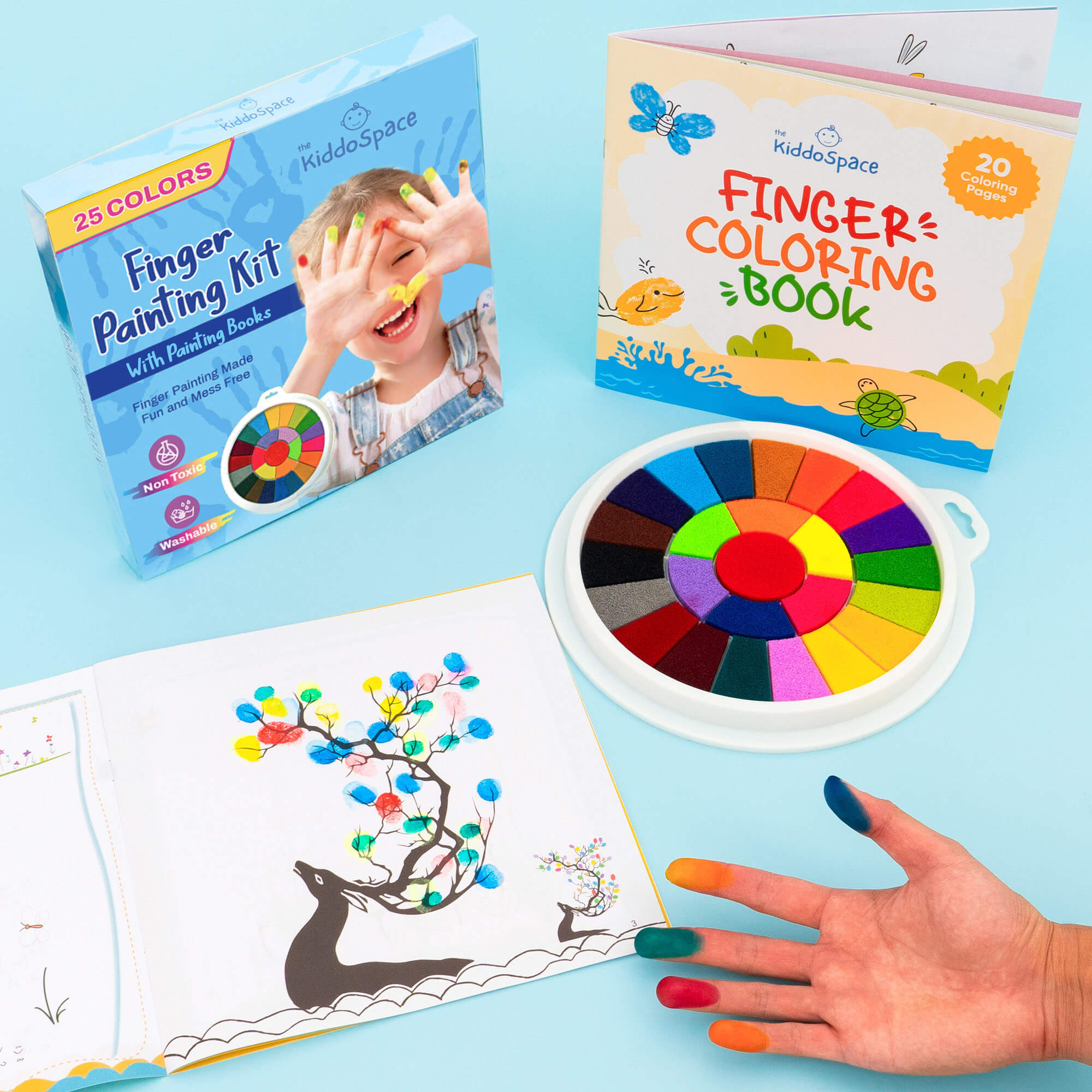 Funny Finger Painting Kit and Book for Kids, 25 Colors Ink pads